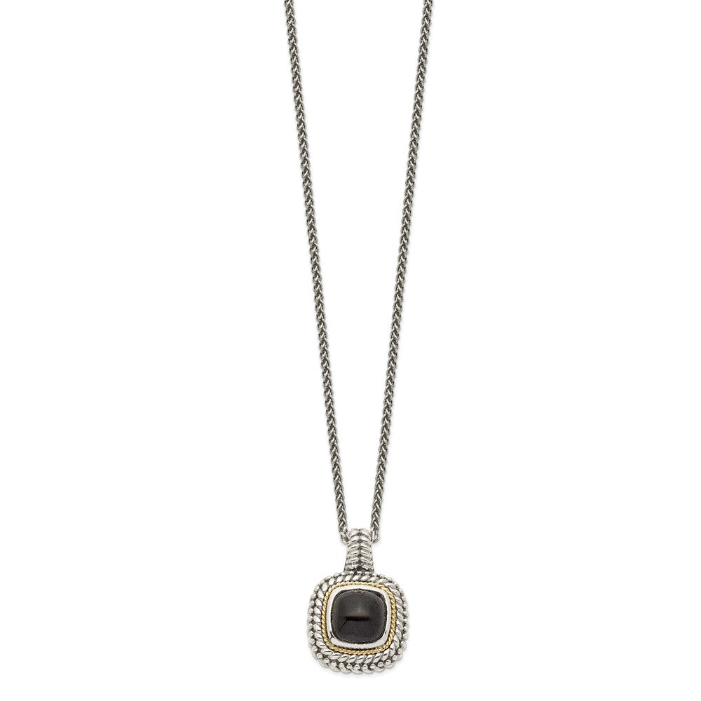 Sterling Silver w/14k Antiqued Cabochon Onyx Necklace