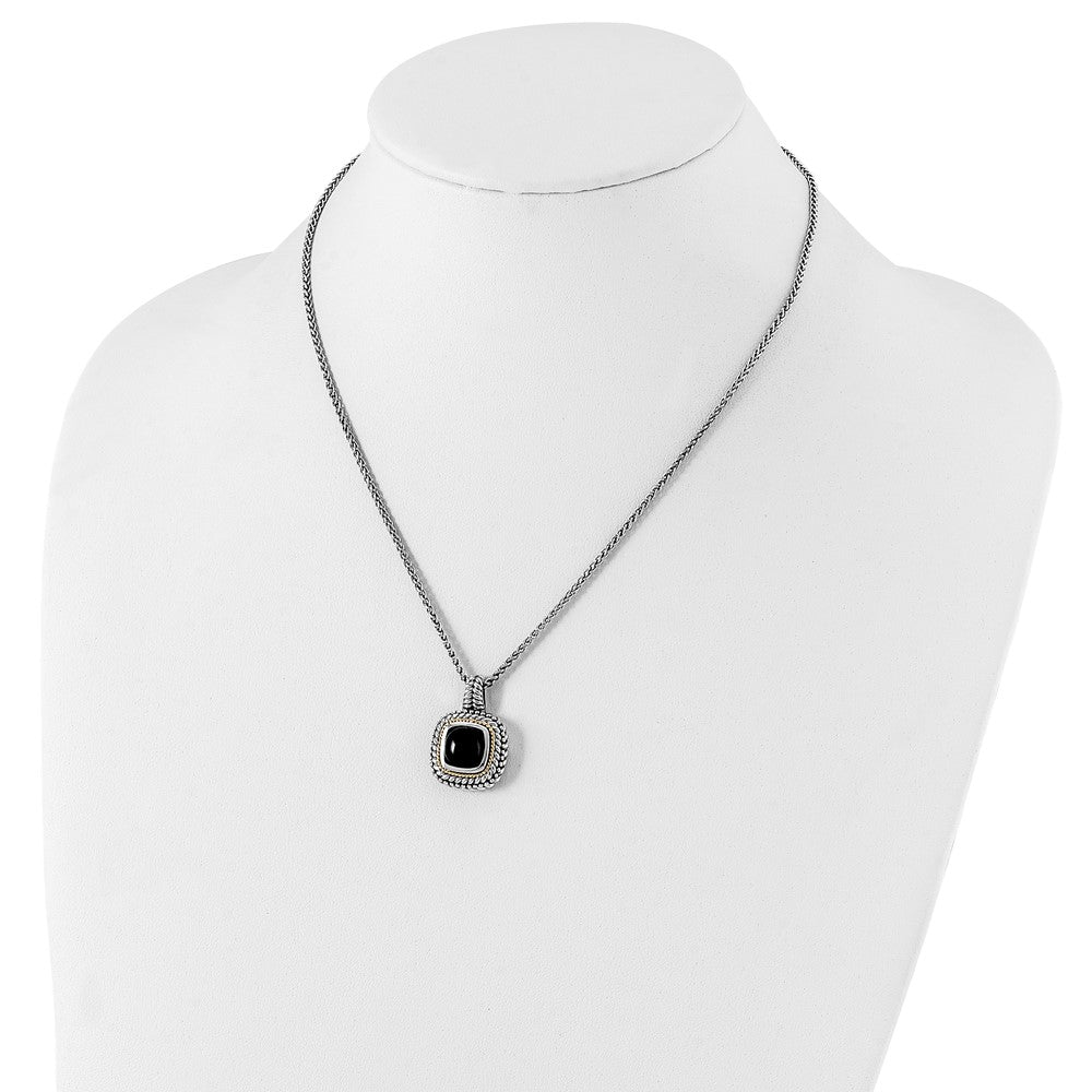 Sterling Silver w/14k Antiqued Cabochon Onyx Necklace