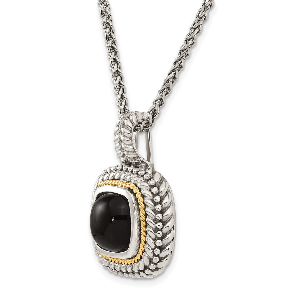 Sterling Silver w/14k Antiqued Cabochon Onyx Necklace