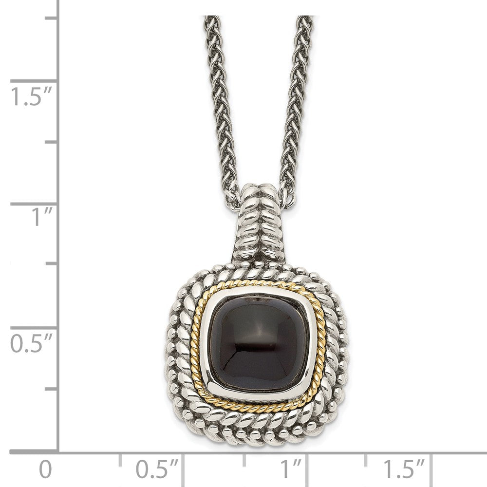 Sterling Silver w/14k Antiqued Cabochon Onyx Necklace