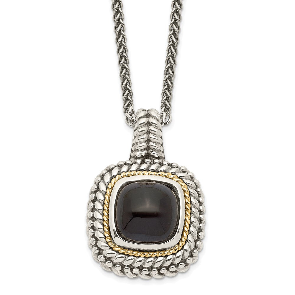Sterling Silver w/14k Antiqued Cabochon Onyx Necklace