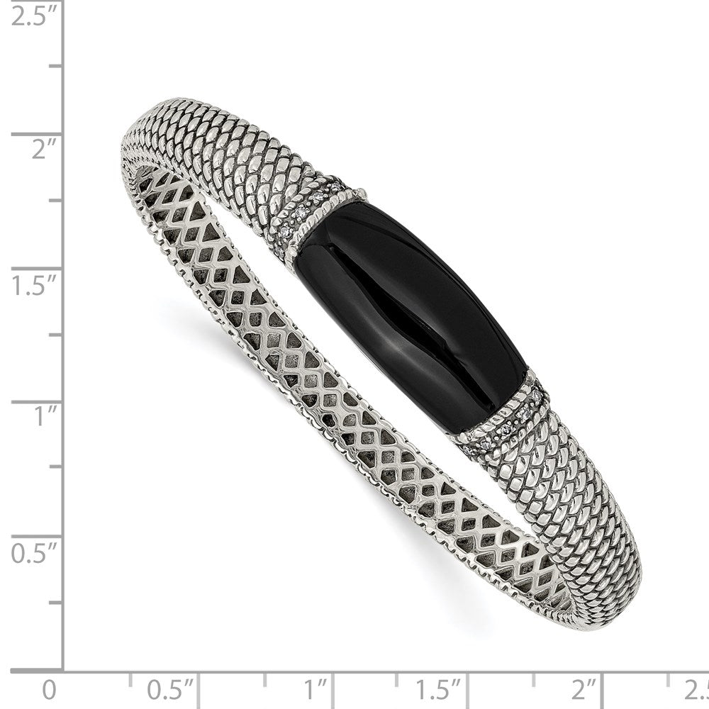 Sterling Silver Antiqued Onyx & 1/10ct. Diamond Bangle Bracelet