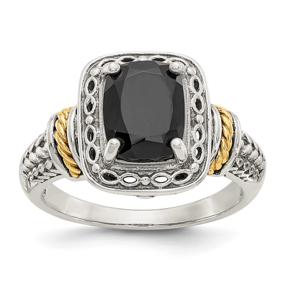 Sterling Silver Antiqued w/14k Onyx Ring