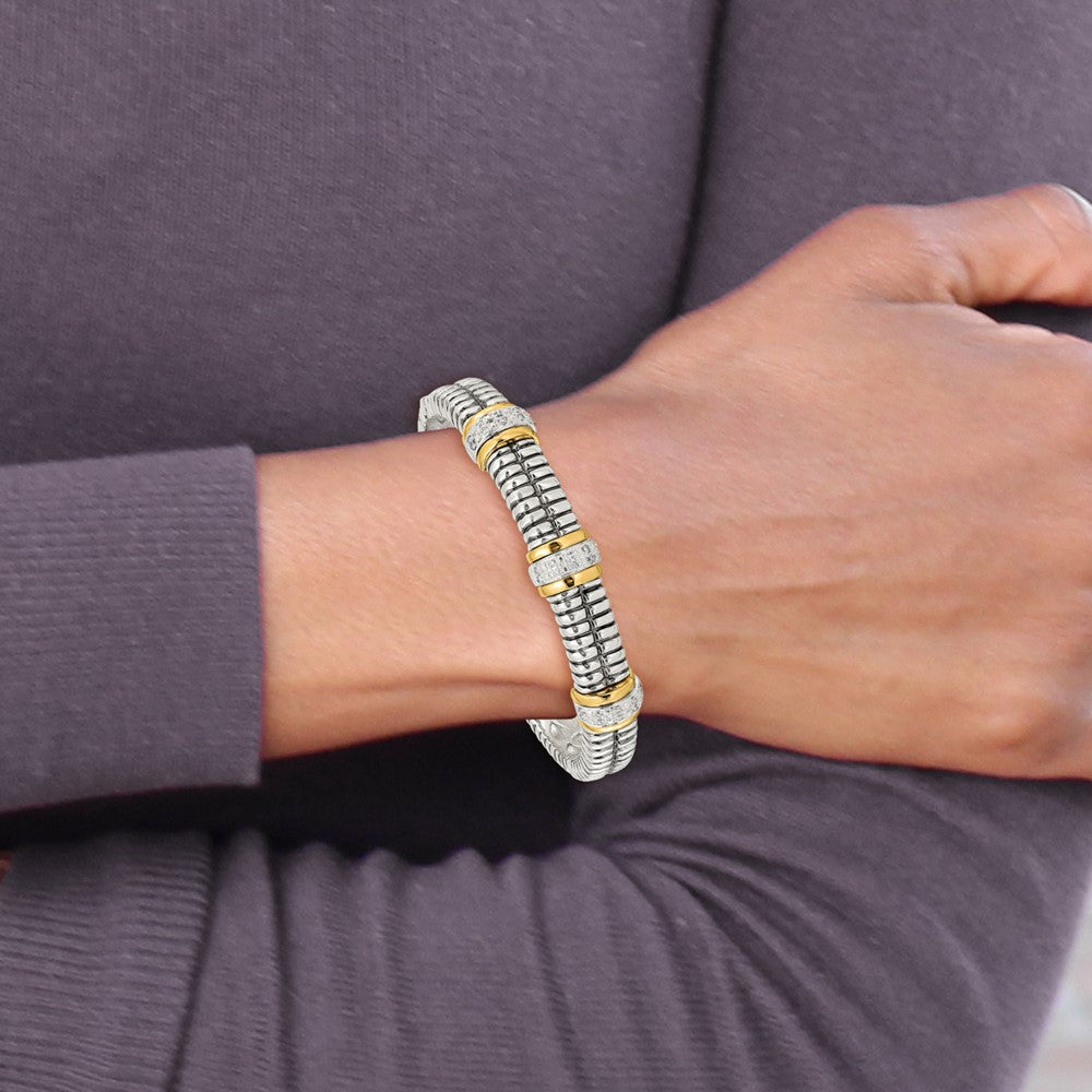 Sterling Silver Antiqued w/14k 1/4ct. Diamond Bangle Bracelet