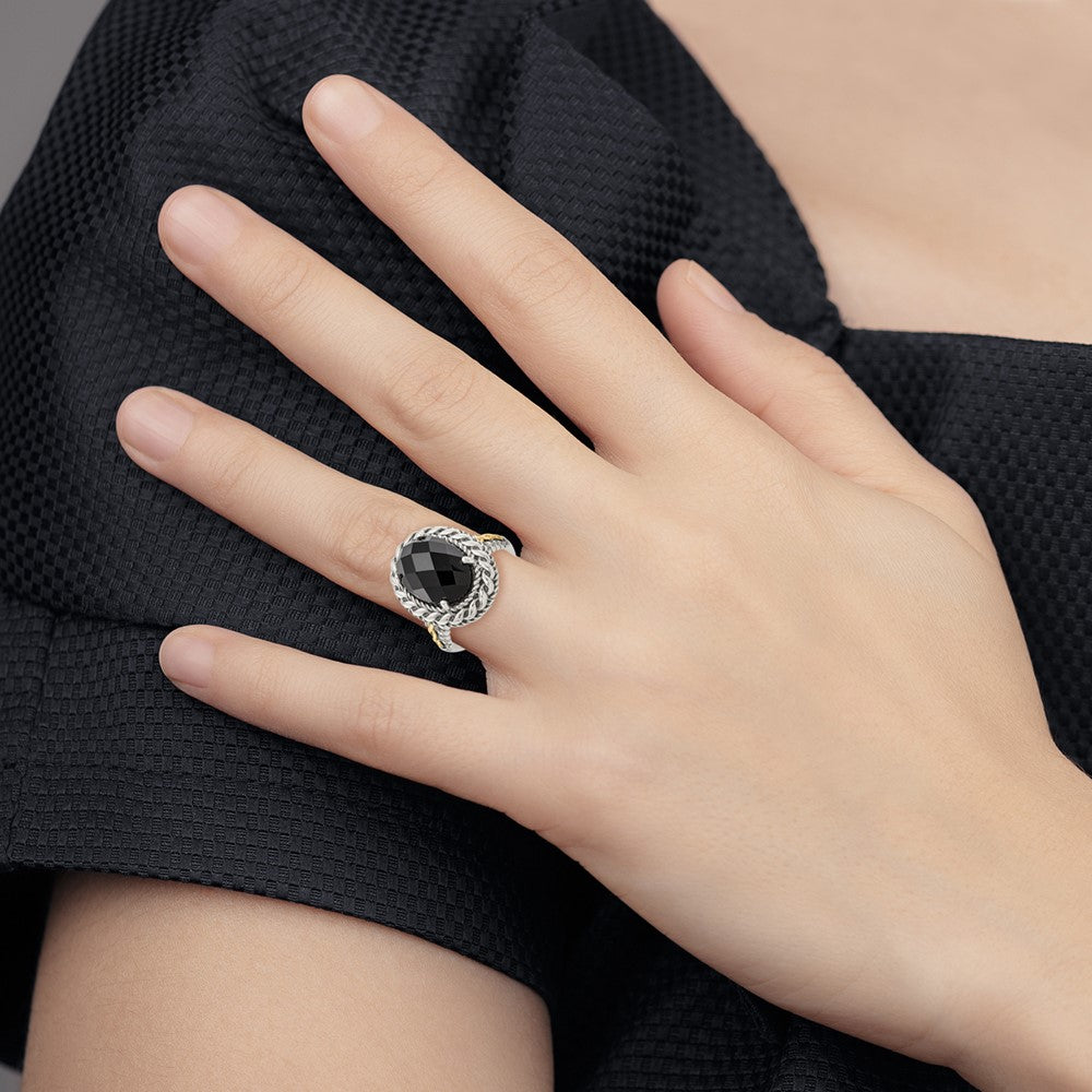 Sterling Silver w/14k Antiqued Onyx Ring