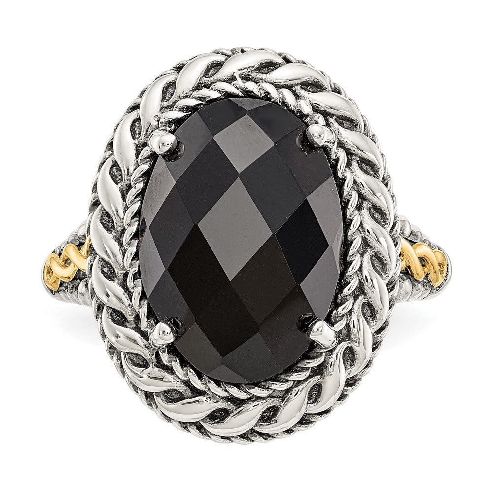 Sterling Silver w/14k Antiqued Onyx Ring