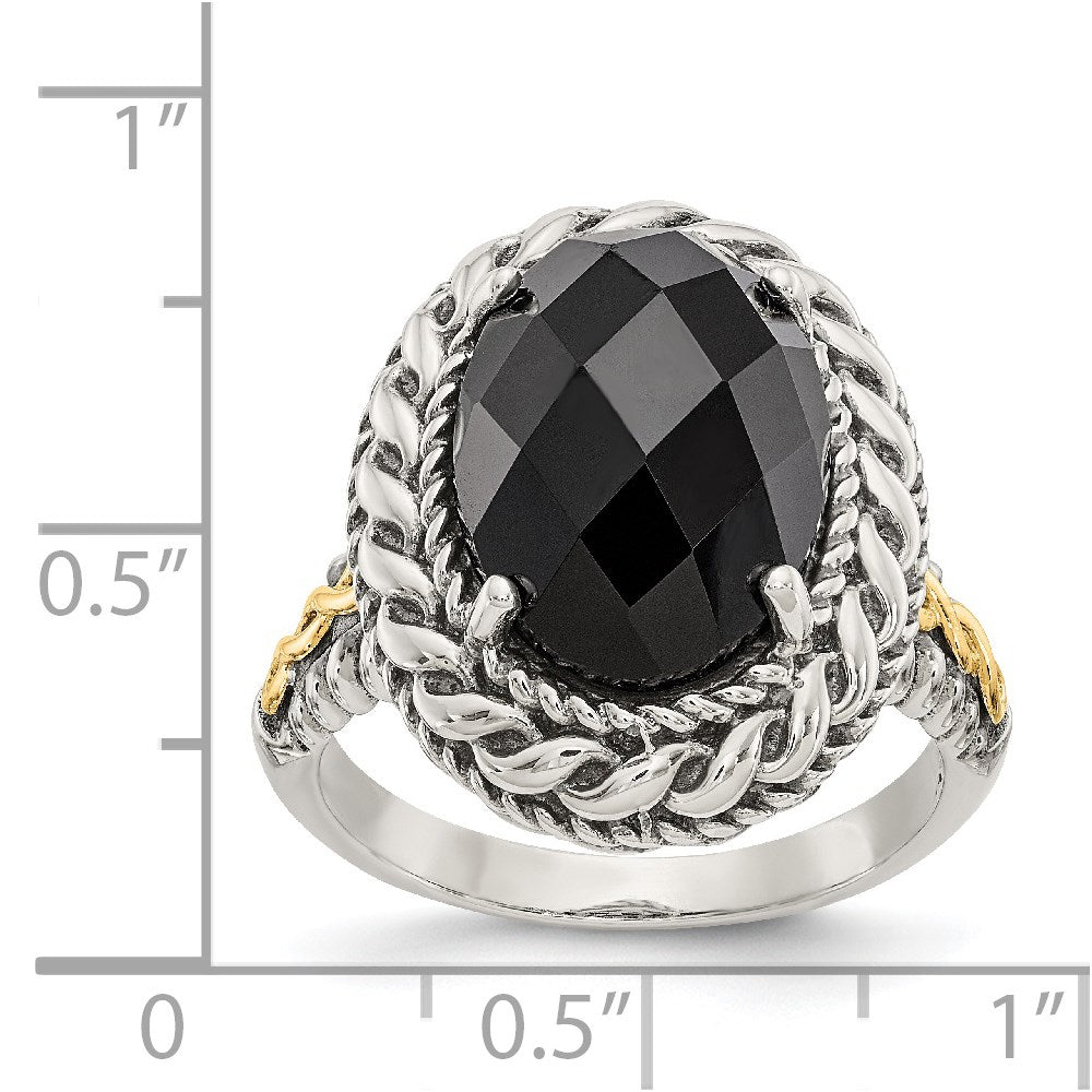 Sterling Silver w/14k Antiqued Onyx Ring