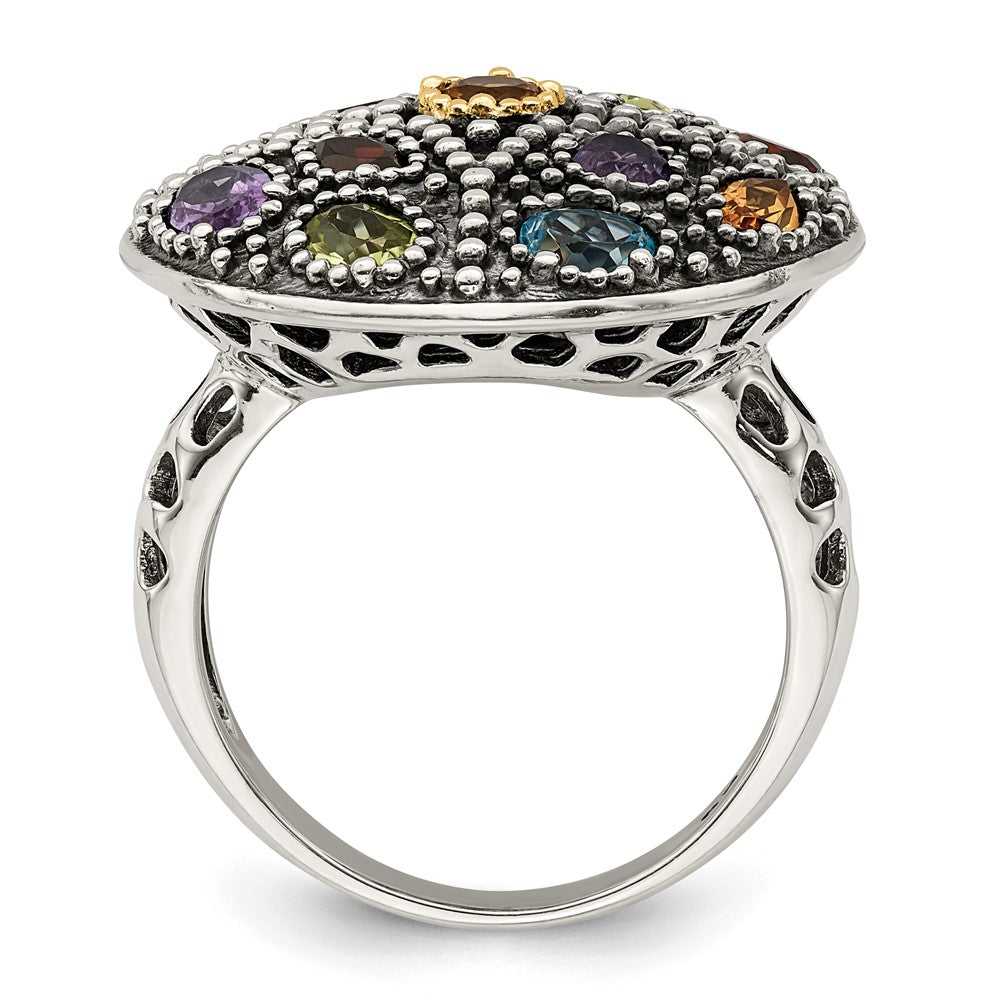Sterling Silver w/14k Antiqued Multi Gemstone Ring