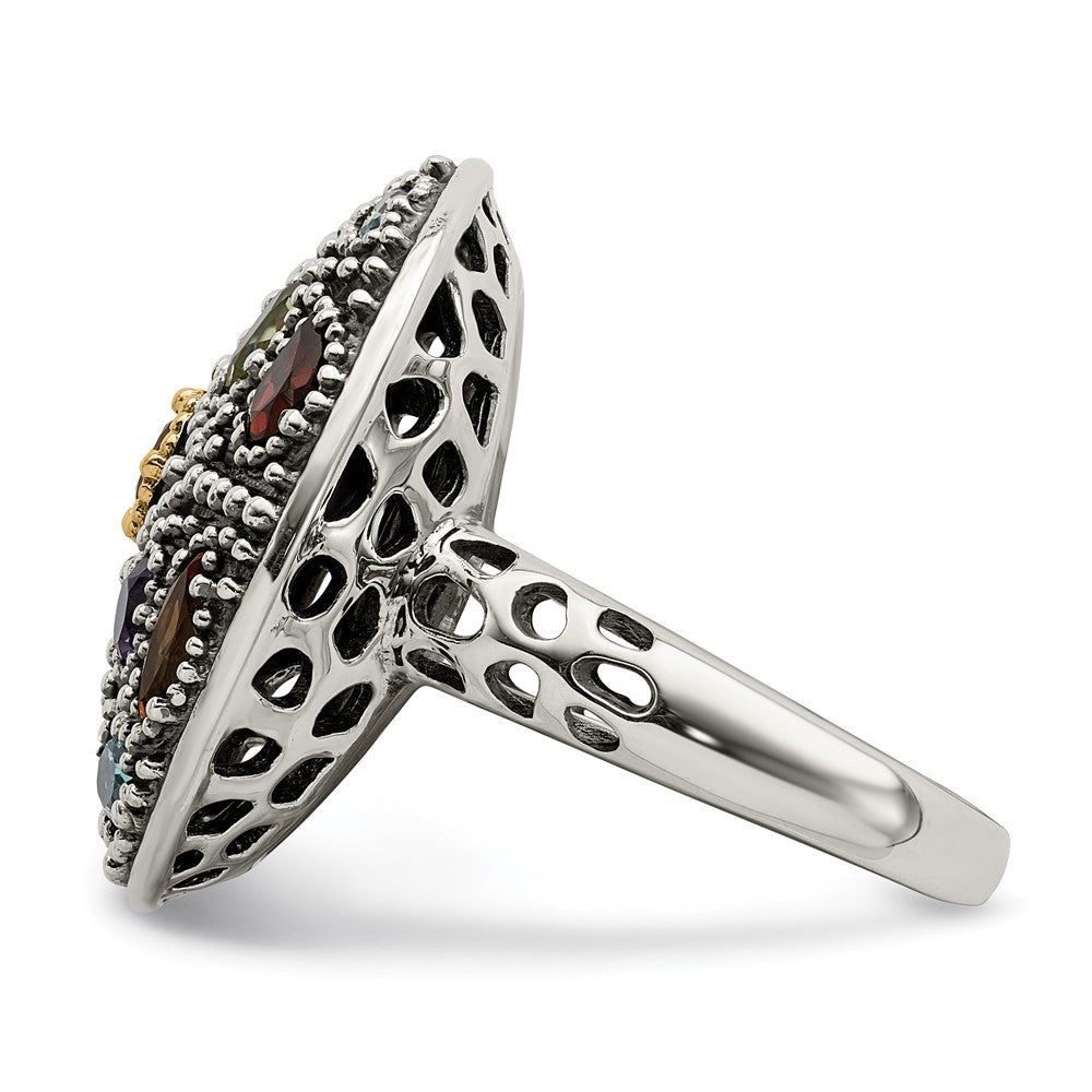 Sterling Silver w/14k Antiqued Multi Gemstone Ring