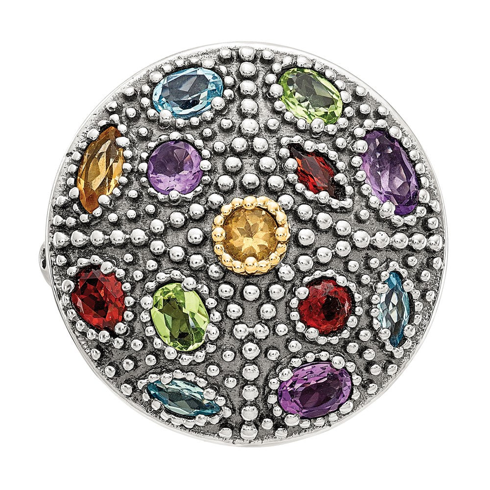Sterling Silver w/14k Antiqued Multi Gemstone Ring