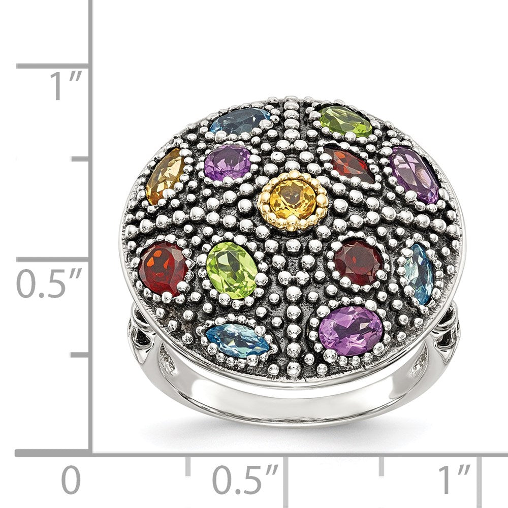 Sterling Silver w/14k Antiqued Multi Gemstone Ring