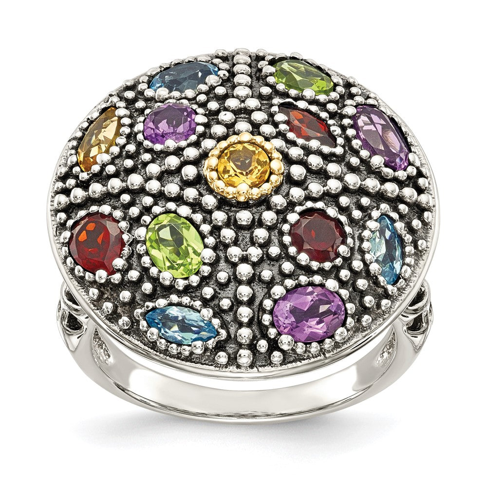 Sterling Silver w/14k Antiqued Multi Gemstone Ring