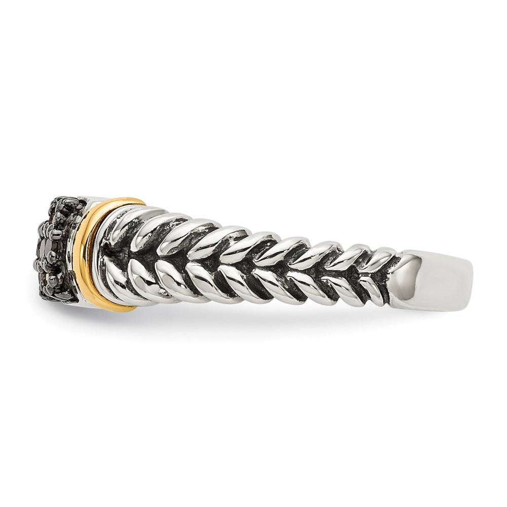 Sterling Silver w/14k Antiqued Black Diamond Ring