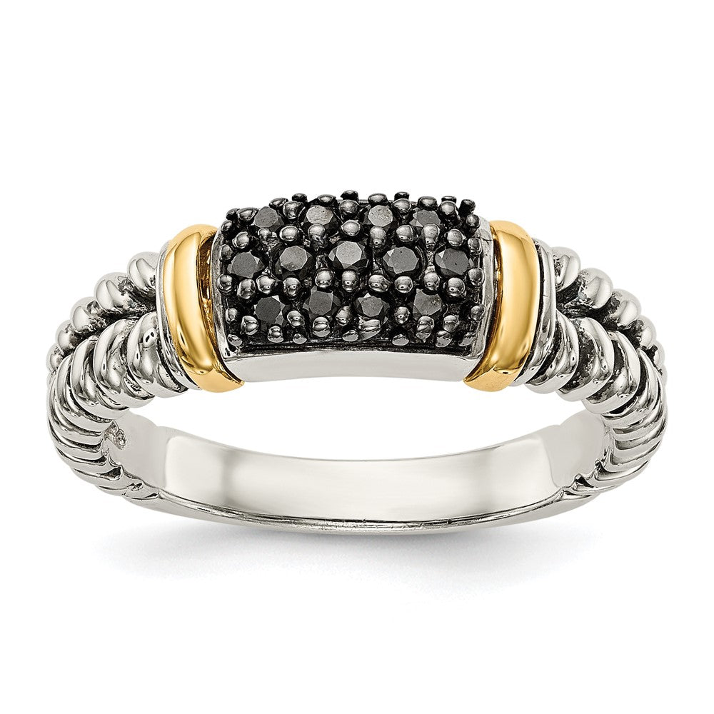 Sterling Silver w/14k Antiqued Black Diamond Ring