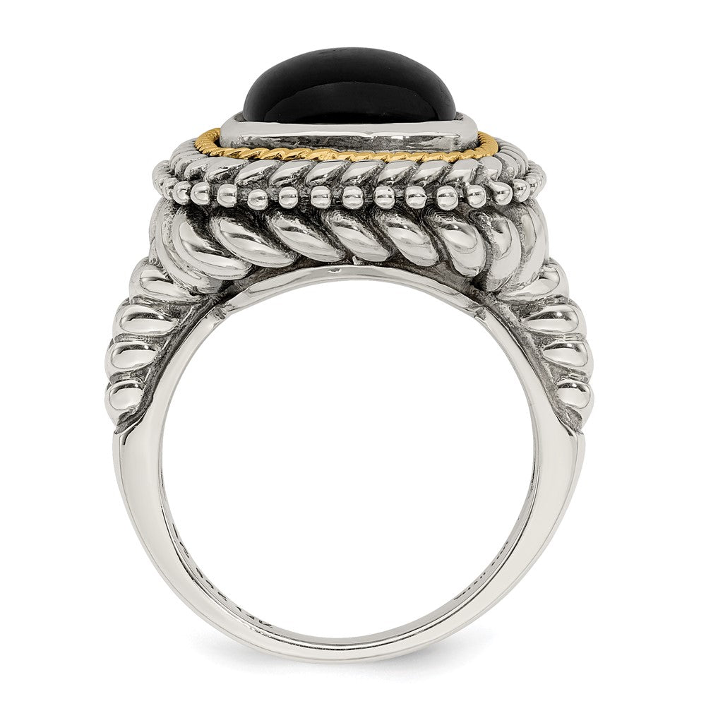 Sterling Silver Antiqued w/14k Cabochon Onyx Ring
