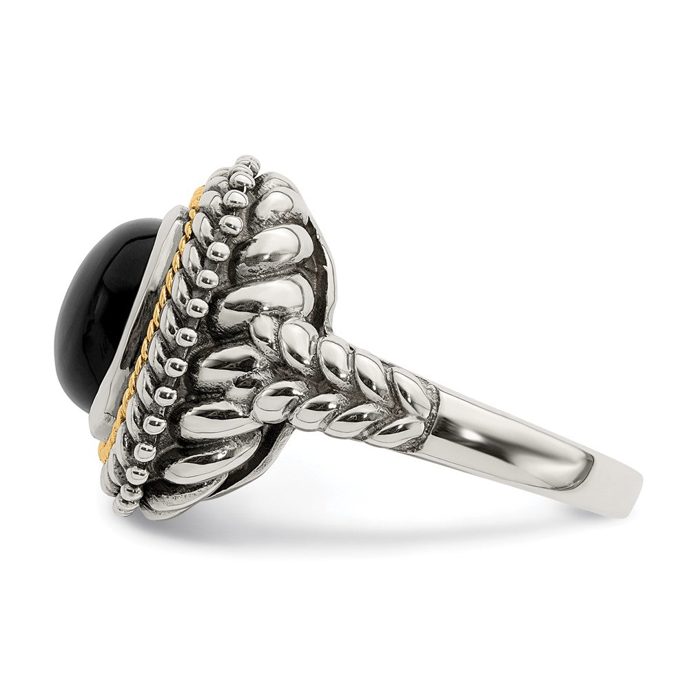 Sterling Silver Antiqued w/14k Cabochon Onyx Ring