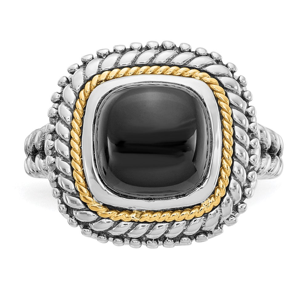 Sterling Silver Antiqued w/14k Cabochon Onyx Ring