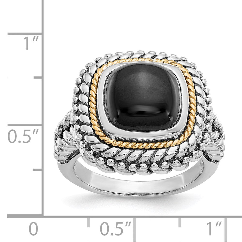 Sterling Silver Antiqued w/14k Cabochon Onyx Ring
