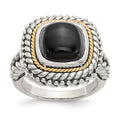 Sterling Silver Antiqued w/14k Cabochon Onyx Ring