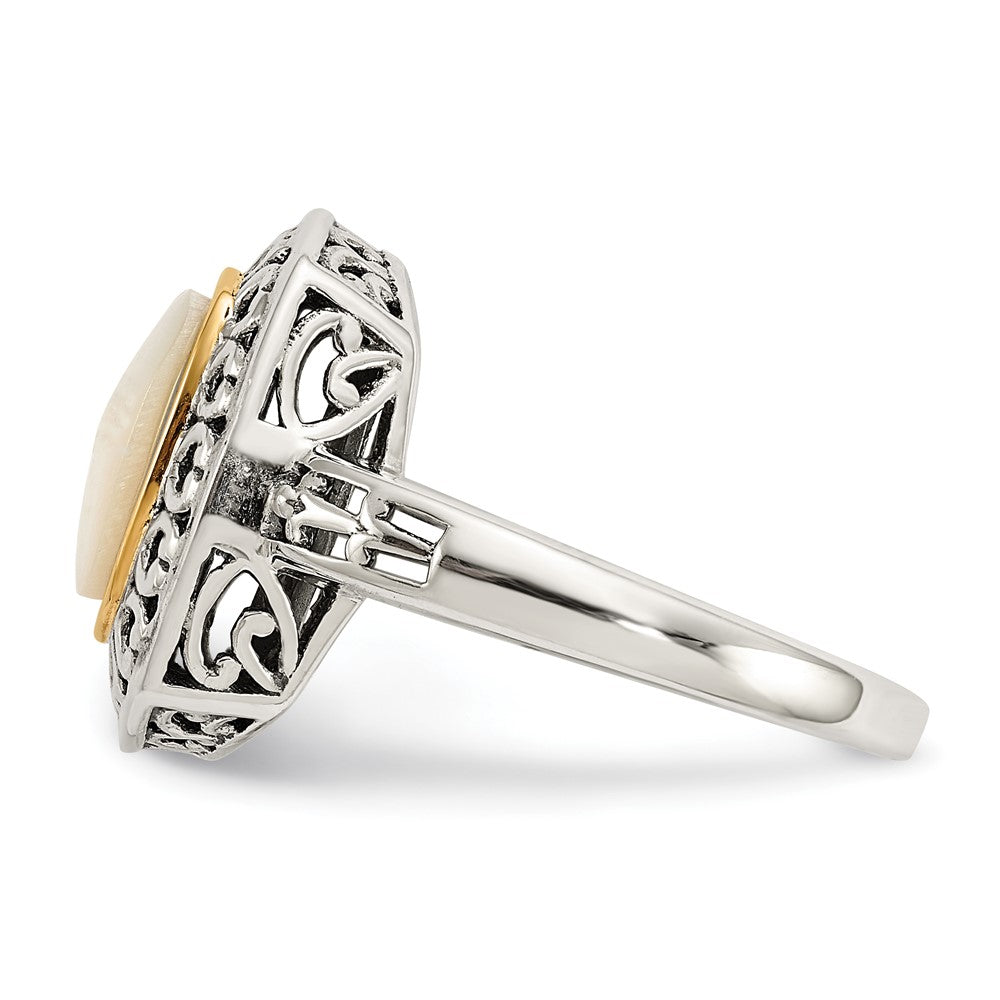 Sterling Silver w/14k Antiqued MOP Ring