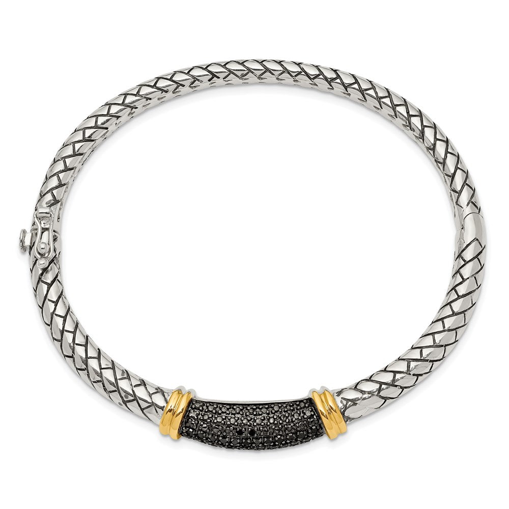 Sterling Silver w/14k Antiqued Black Diamond Bangle Bracelet