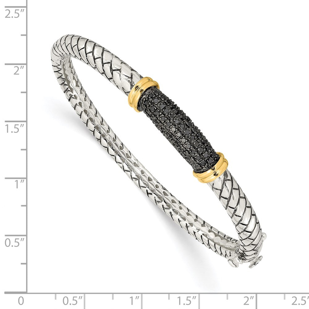 Sterling Silver w/14k Antiqued Black Diamond Bangle Bracelet