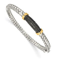 Sterling Silver w/14k Antiqued Black Diamond Bangle Bracelet