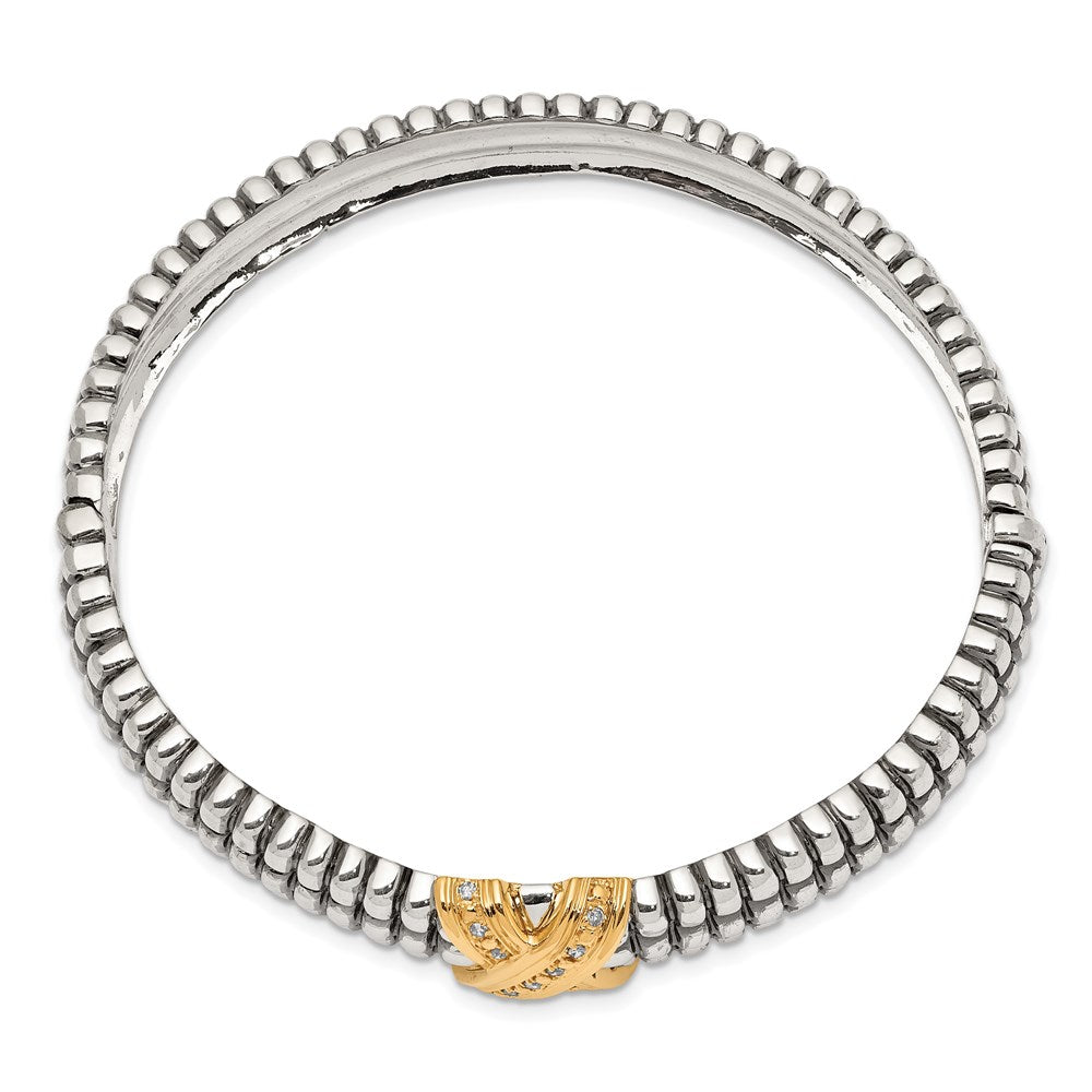 Sterling Silver Antiqued w/14k 1/15ct. Diamond Bangle Bracelet