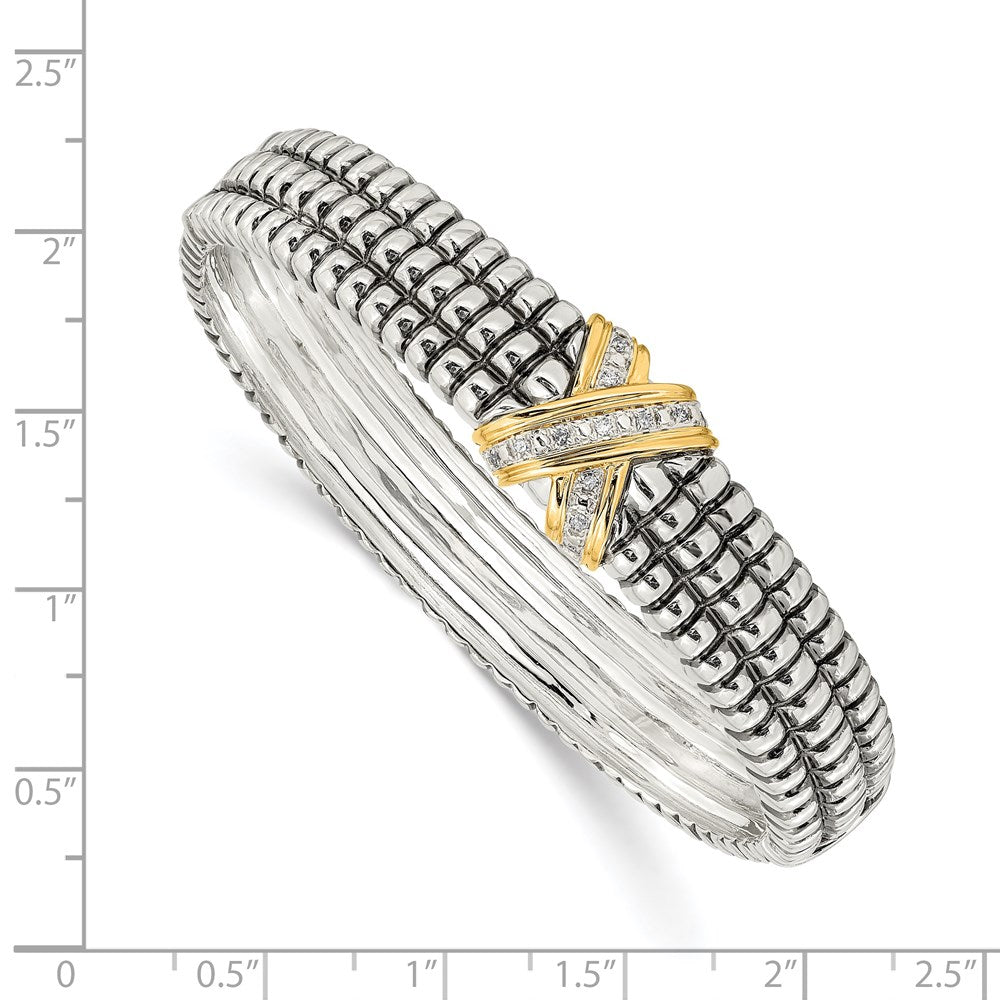 Sterling Silver Antiqued w/14k 1/15ct. Diamond Bangle Bracelet