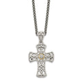 Sterling Silver Antiqued w/14k Diamond Cross Necklace