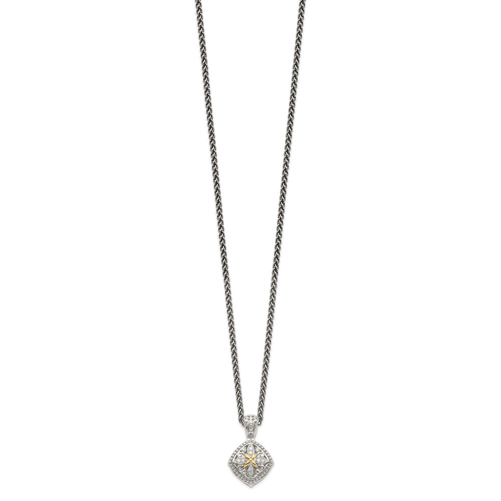 Sterling Silver Antiqued w/14k Diamond Necklace