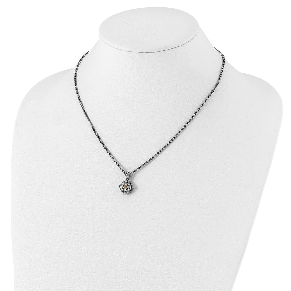 Sterling Silver Antiqued w/14k Diamond Necklace