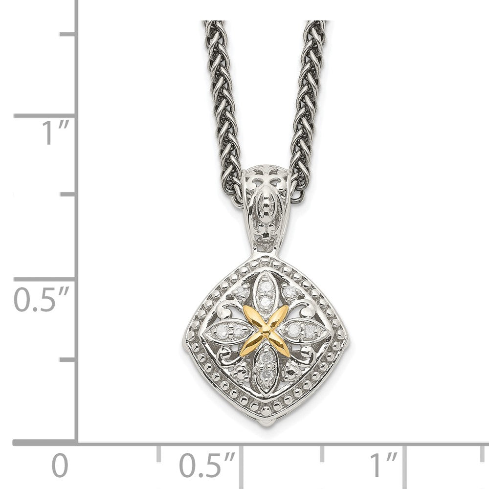 Sterling Silver Antiqued w/14k Diamond Necklace