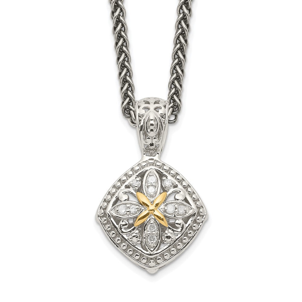 Sterling Silver Antiqued w/14k Diamond Necklace