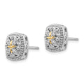 Sterling Silver Rhodium-plated w/14k Diamond Post Earrings