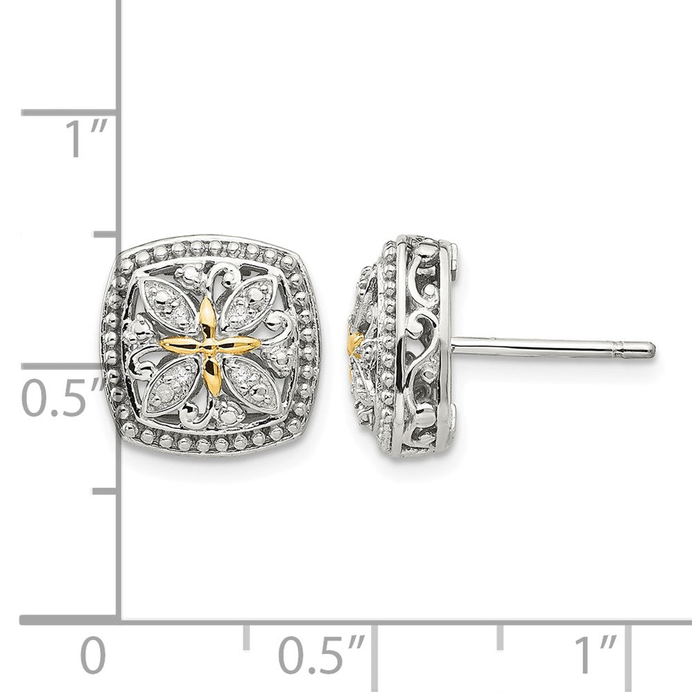 Sterling Silver Rhodium-plated w/14k Diamond Post Earrings