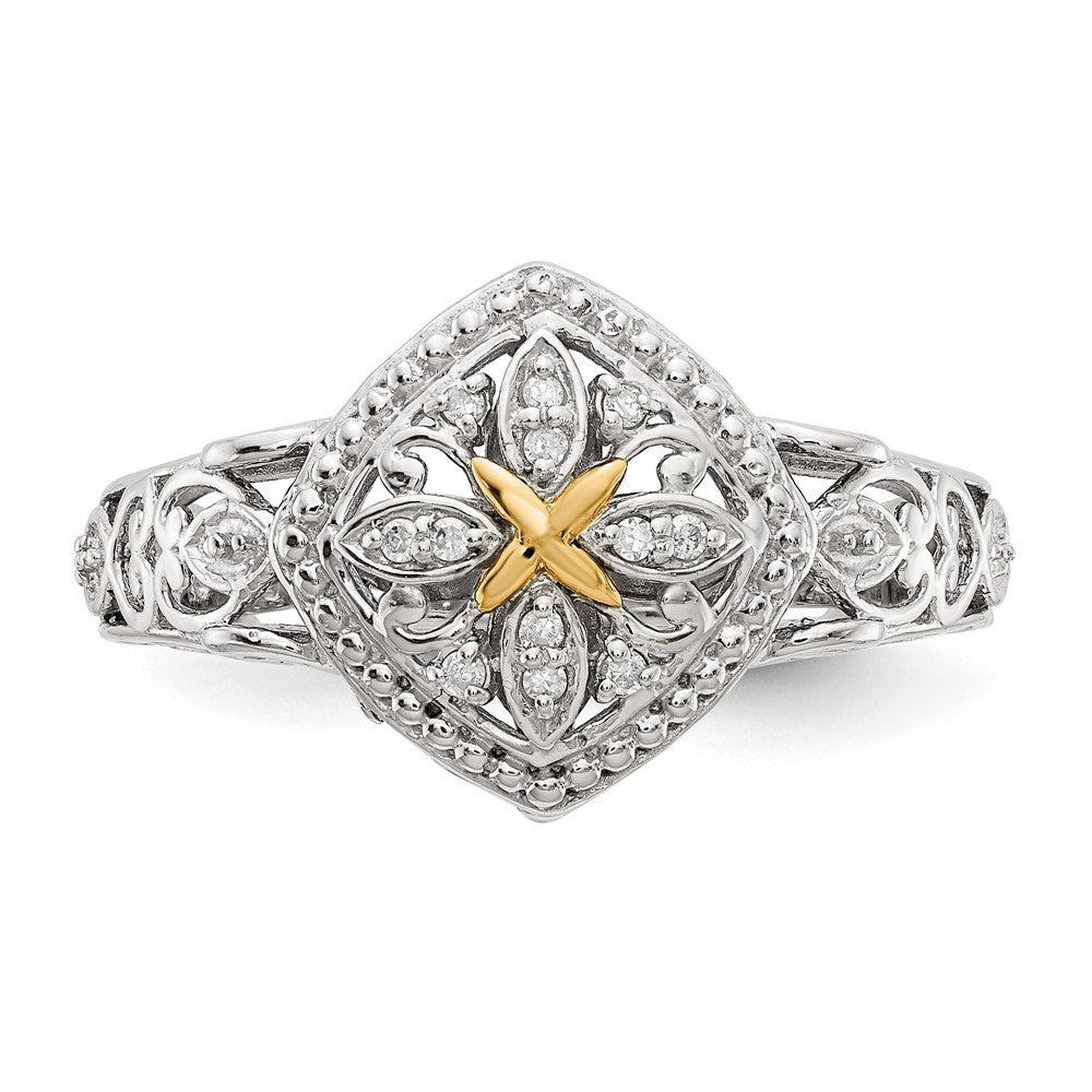 Sterling Silver Rhodium-plated w/14ky Diamond Ring