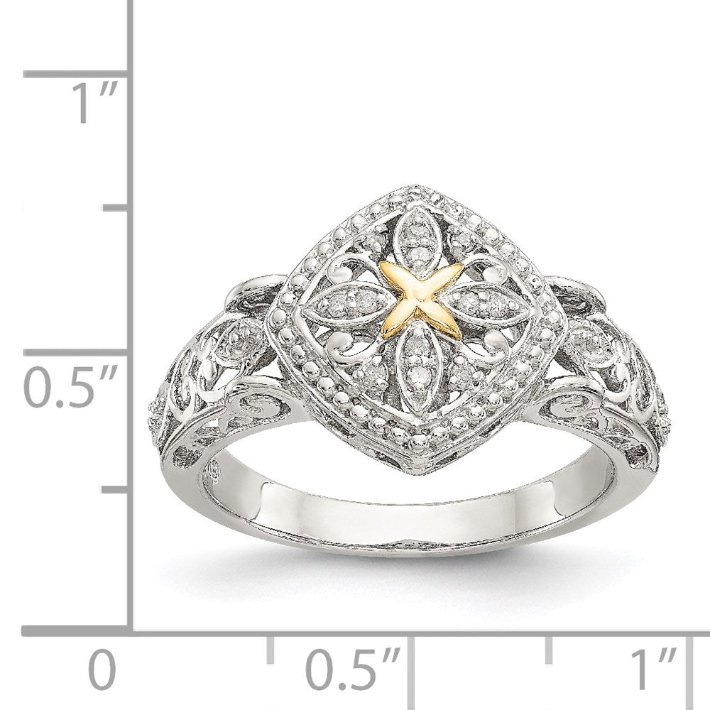 Sterling Silver Rhodium-plated w/14ky Diamond Ring
