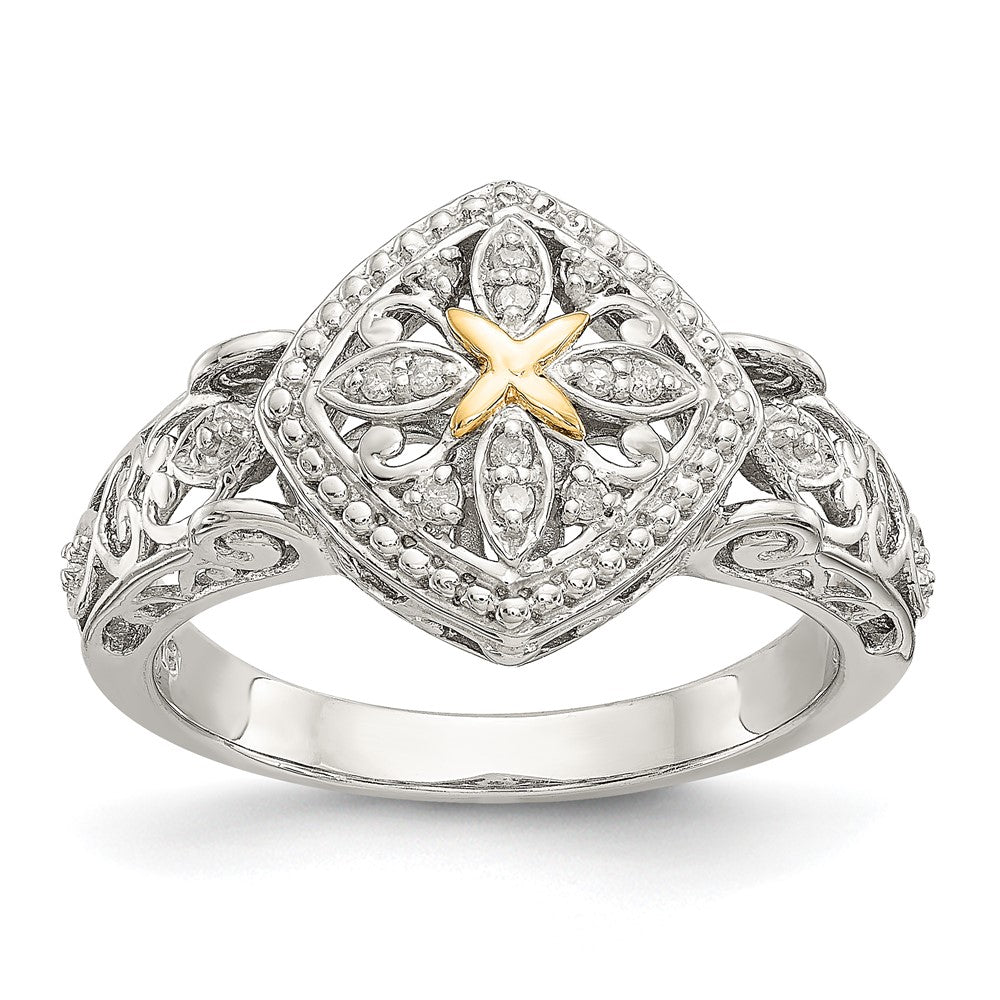 Sterling Silver Rhodium-plated w/14ky Diamond Ring