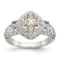 Sterling Silver Rhodium-plated w/14ky Diamond Ring