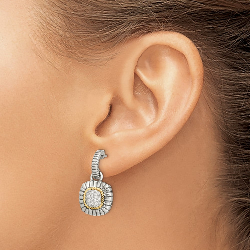 Sterling Silver Antiqued w/14k Diamond Dangle Post Earrings