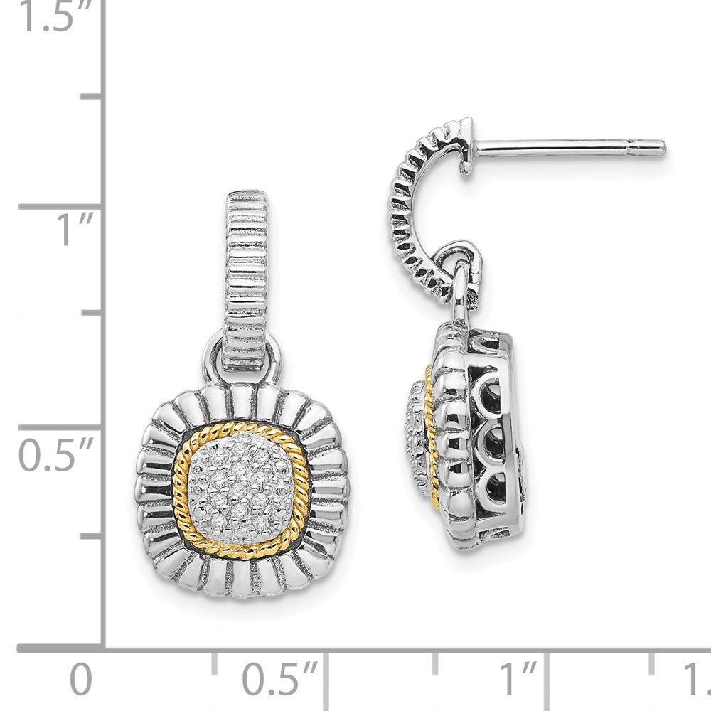 Sterling Silver Antiqued w/14k Diamond Dangle Post Earrings