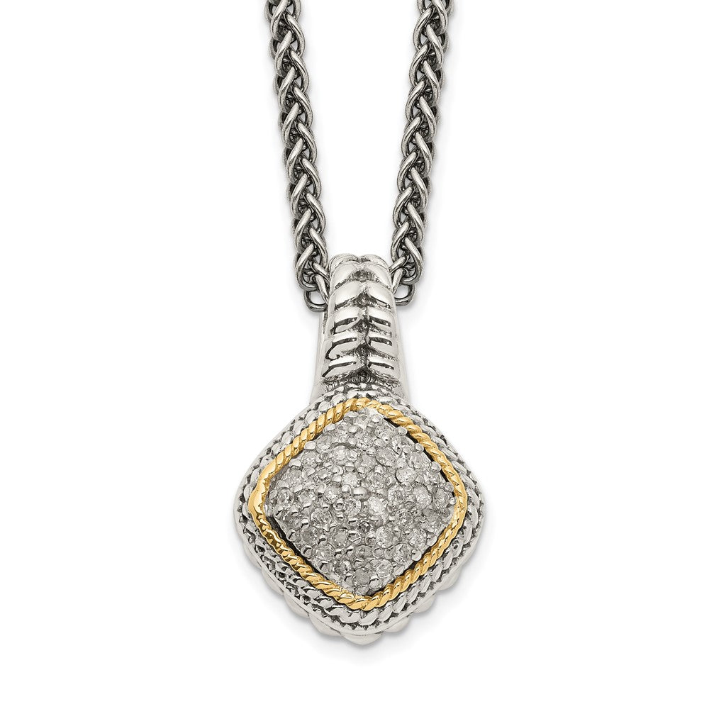 Sterling Silver Antiqued w/14k Diamond Necklace
