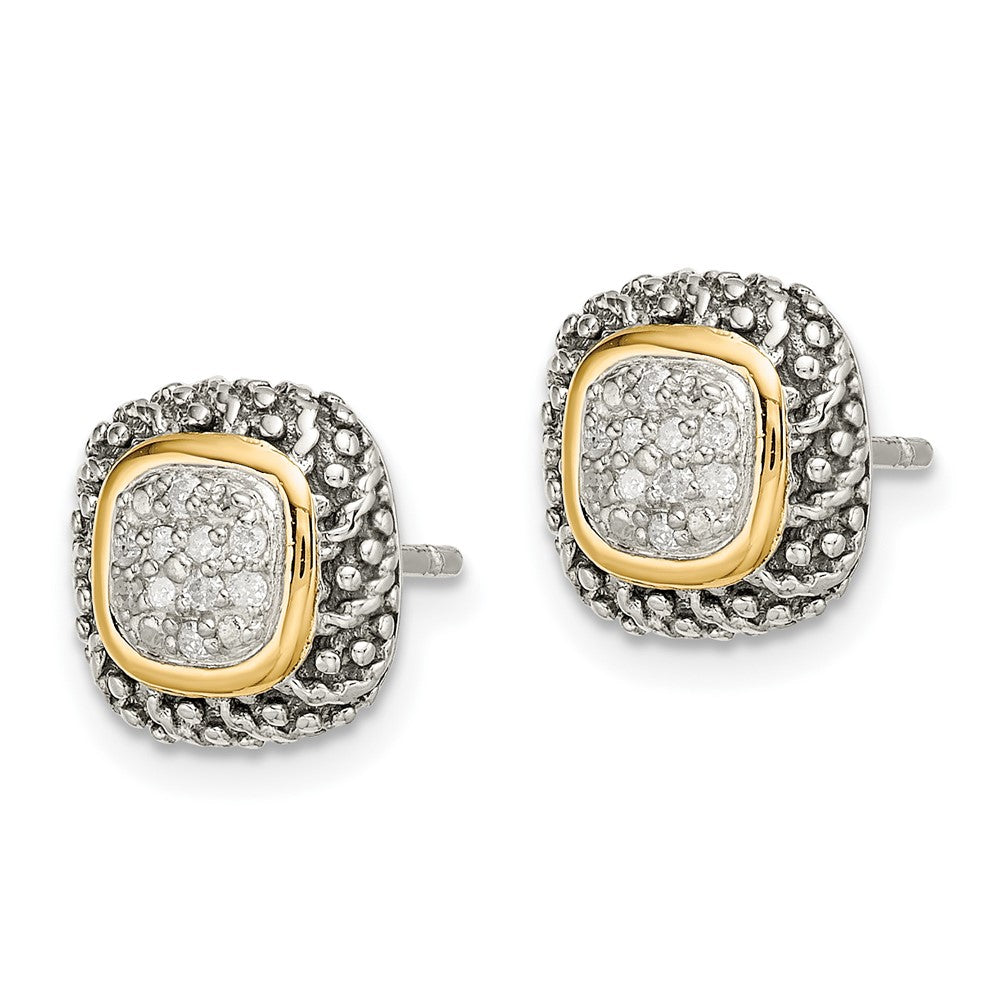 Sterling Silver Antiqued w/14k Diamond Post Earrings