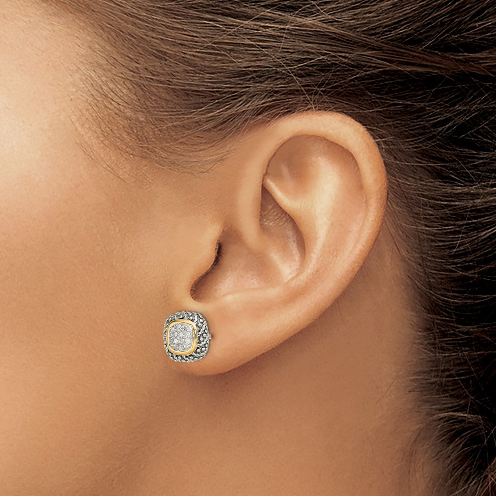 Sterling Silver Antiqued w/14k Diamond Post Earrings
