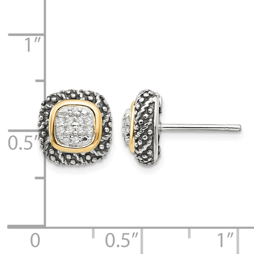 Sterling Silver Antiqued w/14k Diamond Post Earrings