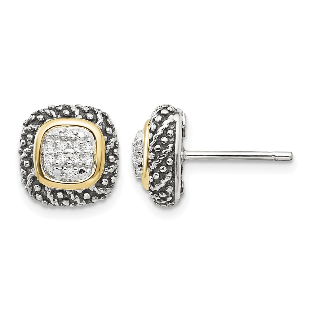Sterling Silver Antiqued w/14k Diamond Post Earrings