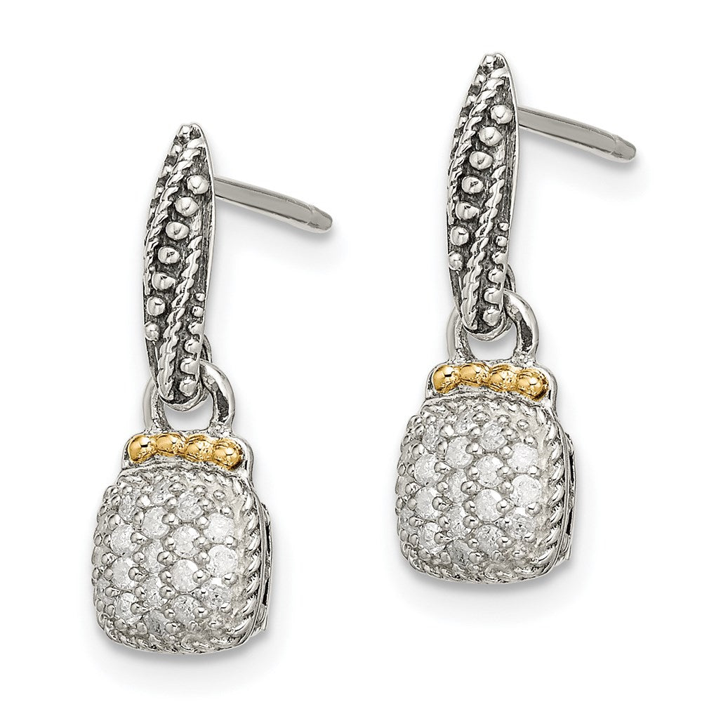 Sterling Silver Antiqued w/14k Diamond Dangle Post Earrings