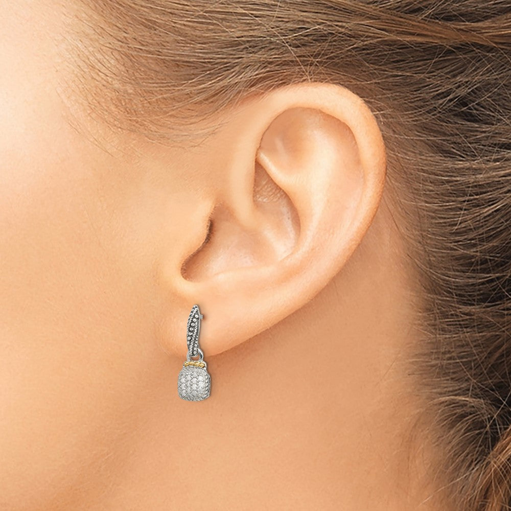 Sterling Silver Antiqued w/14k Diamond Dangle Post Earrings