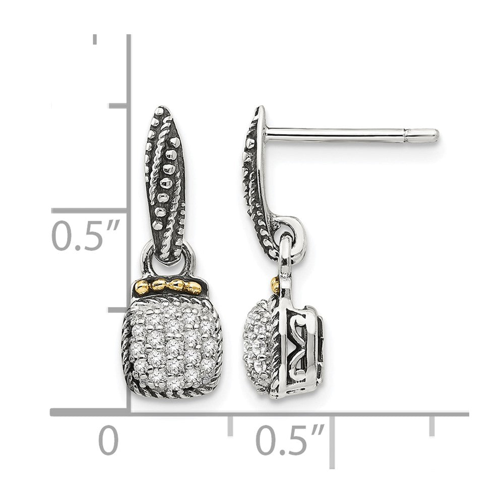 Sterling Silver Antiqued w/14k Diamond Dangle Post Earrings